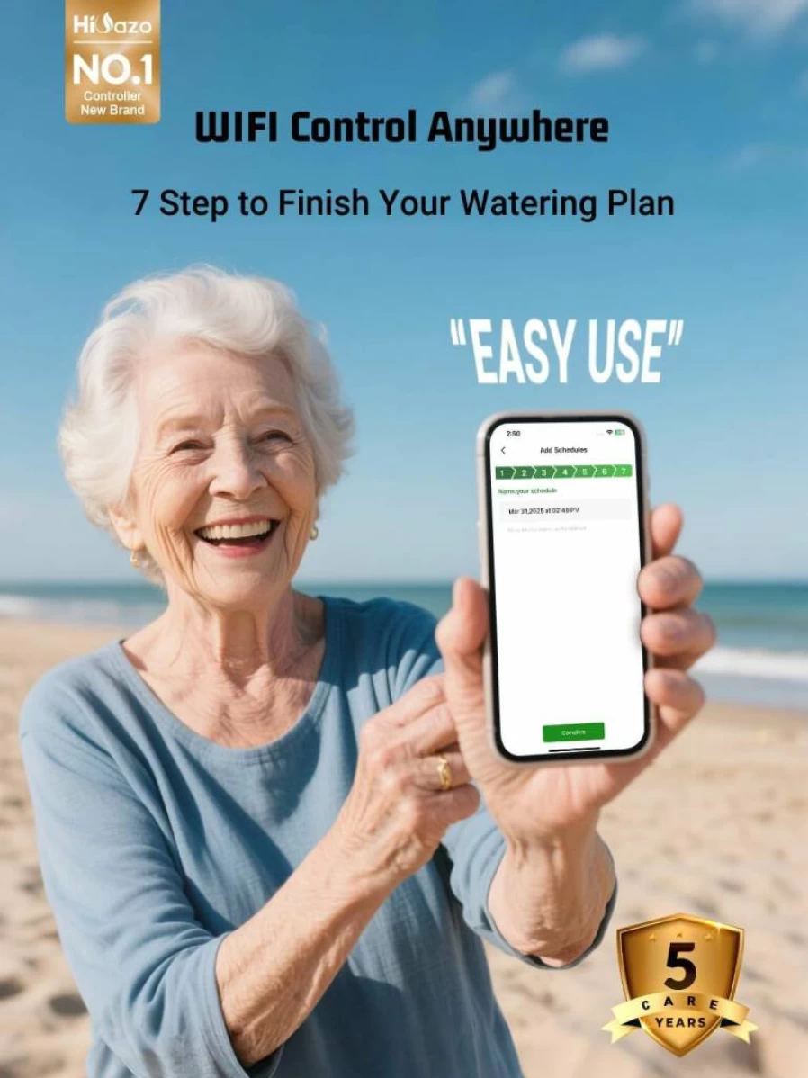 HiOazo Smart WiFi Sprinkler Controller - 6 Zone Irrigation System with 16 Custom Plans, Water Saving Auto-Skip for Rain/Freeze/Wind, Easy 10-Minute Setup & App Control