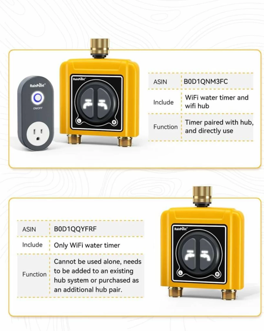 RAINPOINT WiFi Smart Hose Timer with Brass Connectors, 2-Zone Lawn Sprinkler Controller, App & Voice Controlled Automatic Watering System, Weather-Based Scheduling, Soil Moisture Sensor Compatible