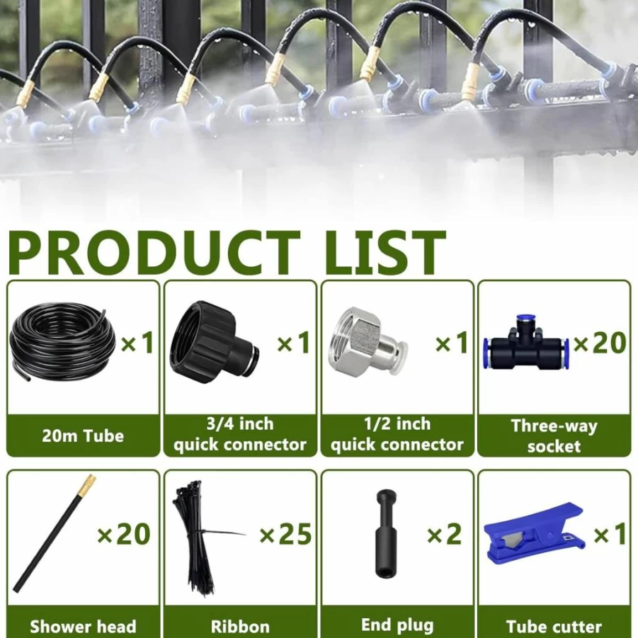 Nowaca 65.6Ft/20M Drip Irrigation Kit, 360° Adjustable Bendable Garden Watering System with Quick Connector & Nozzles for Greenhouse, Yard, Plants