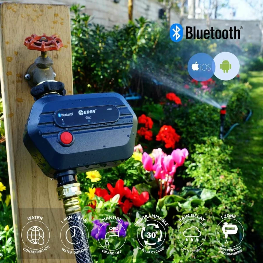 Eden 93442 Smart Bluetooth Water Timer - 2-Zone App Control, Custom Schedules, Rain Delay for Efficient Irrigation