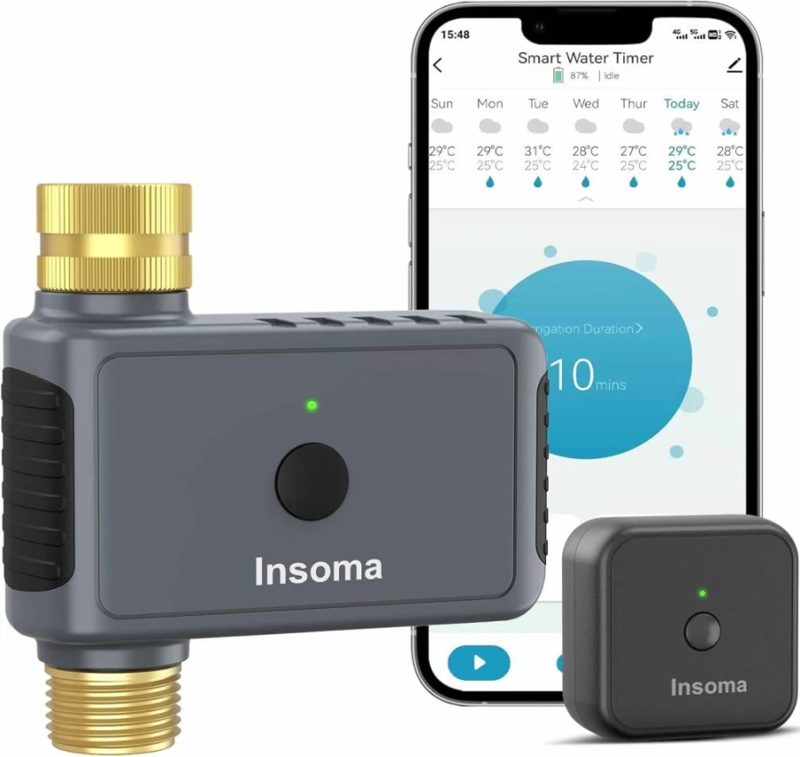 Insoma 2-Zone Programmable Garden Hose Timer with Auto/Manual/Rain Delay Modes - Water-Saving Irrigation Controller for Lawn, Yard & Drip Systems - Waterproof & Easy Setup
