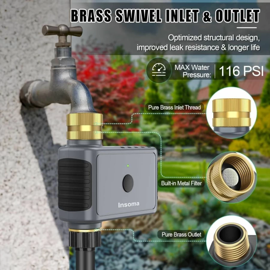 Insoma 2-Zone Programmable Garden Hose Timer with Auto/Manual/Rain Delay Modes - Water-Saving Irrigation Controller for Lawn, Yard & Drip Systems - Waterproof & Easy Setup