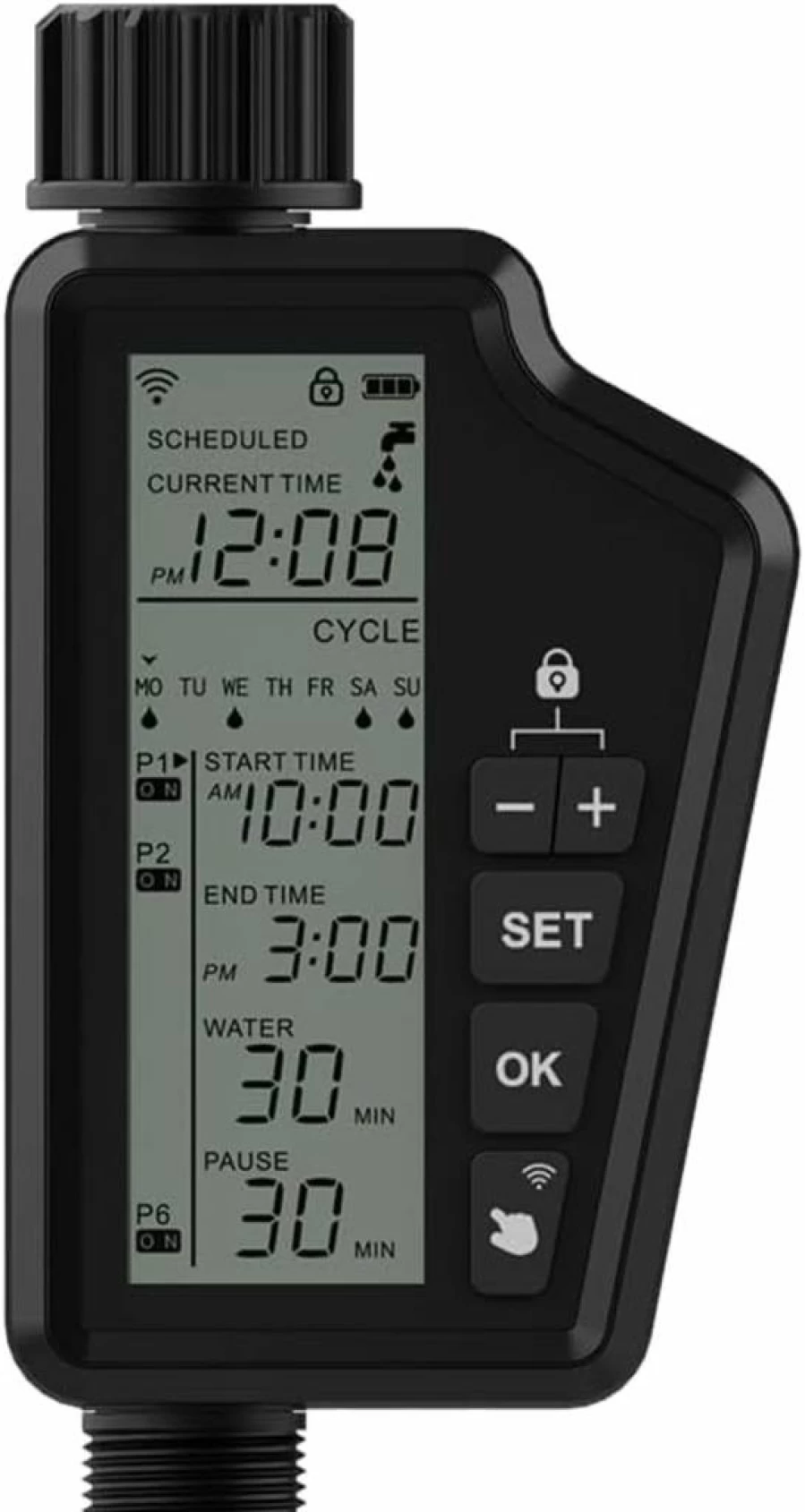 Smekitlly Smart WiFi Water Valve Controller with Temperature & Humidity Sensor, Large Display, Rain Delay - Low Power, Gateway-Free Garden Irrigation System for Home & Yard