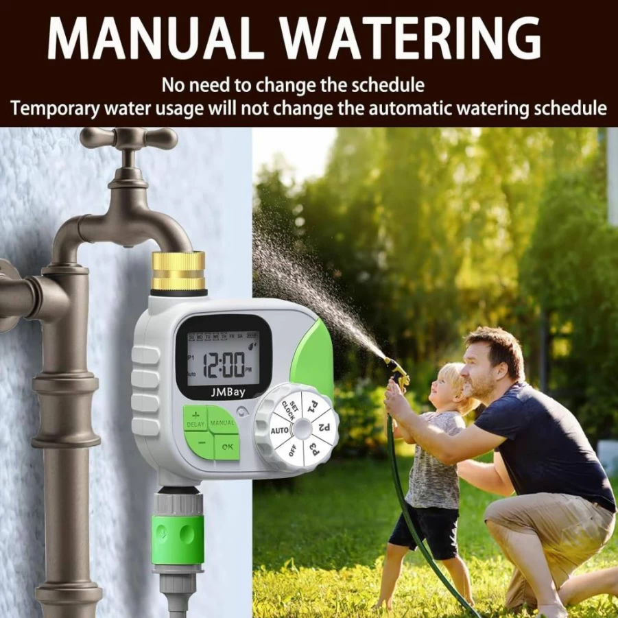 JMBay Smart Water Timer for Garden Hose - Programmable 1-Zone Sprinkler System with Pure Brass Inlet, Digital Irrigation Controller for Lawn, Weatherproof Automatic Outdoor Timer