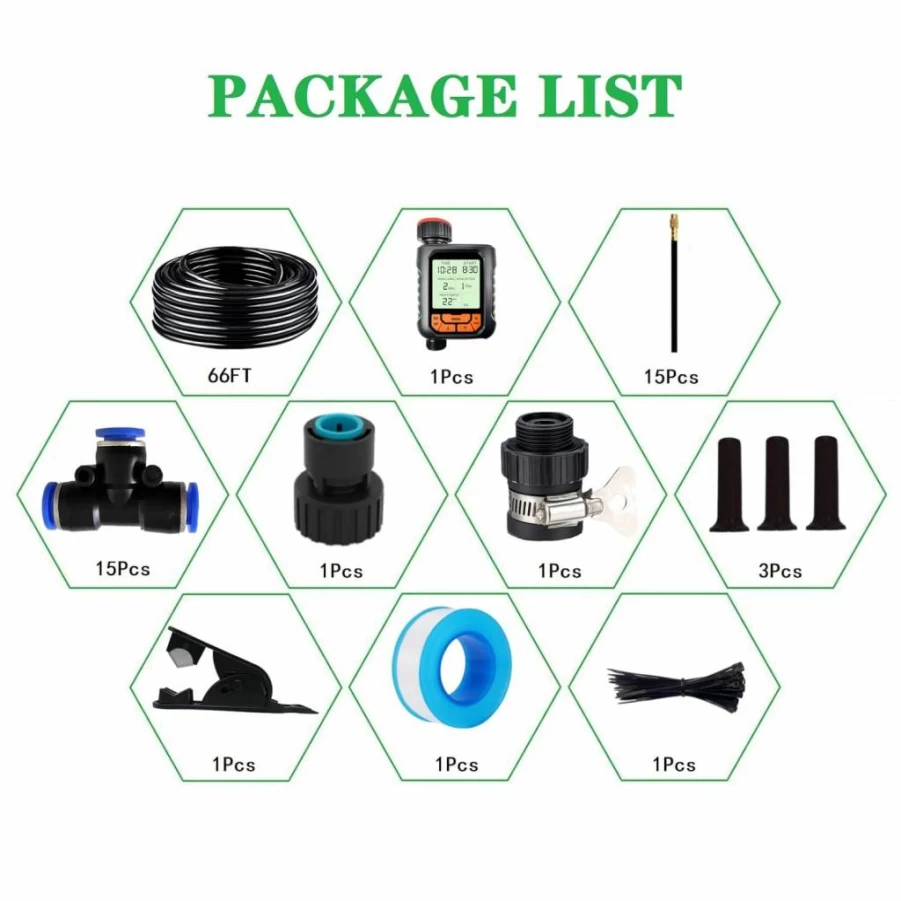 WCBMIRRI Automatic Drip Irrigation Kit with Timer, 360° Adjustable Copper Nozzle, Quick Connect Watering System for Garden, Lawn, and Plants