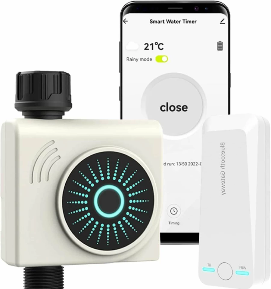 CROSOFMI Smart Water Timer with Wireless Remote App Control, Automatic Irrigation System for Garden Lawn, Hose Faucet Sprinkler Timer with Water Flow Meter