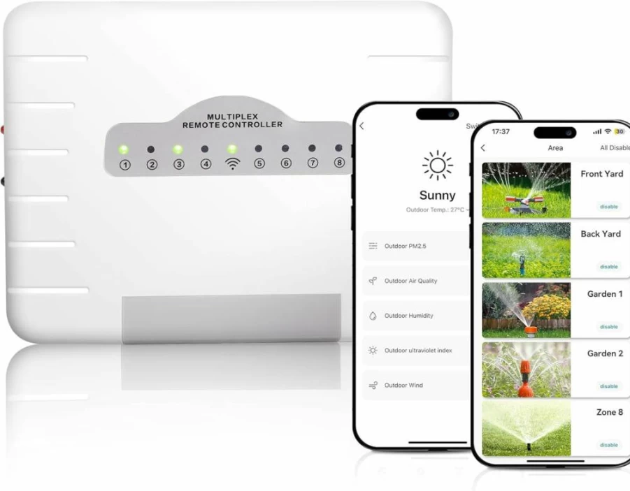 Noroeua 8-Zone Smart WiFi Sprinkler Controller with Weather-Based Irrigation, App Control, Easy Install for Garden & Yard