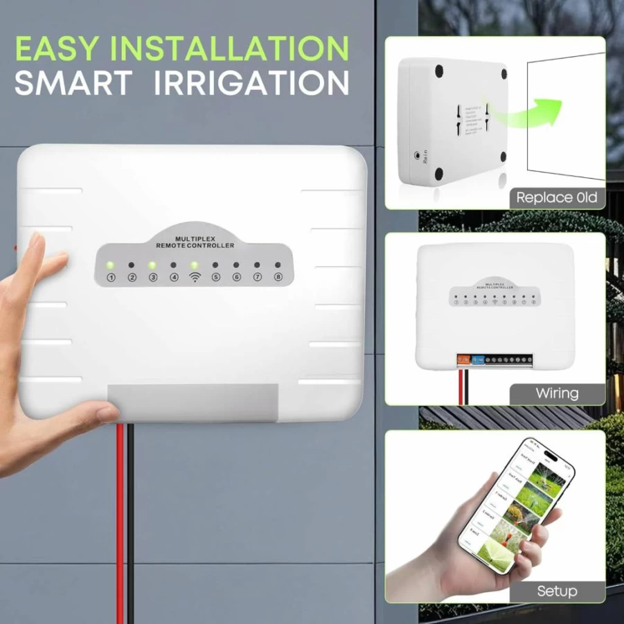 Noroeua 8-Zone Smart WiFi Sprinkler Controller with Weather-Based Irrigation, App Control, Easy Install for Garden & Yard