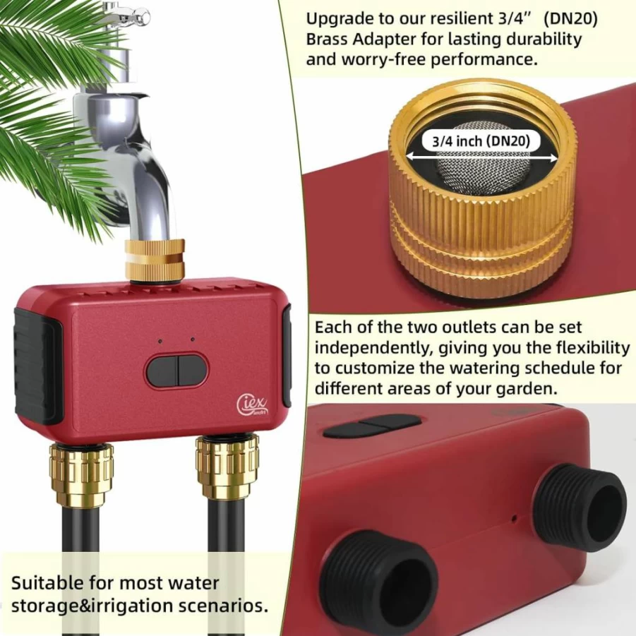 GIEXSMART GX-03 Zigbee Smart Sprinkler Timer for Garden, 2-Zone Irrigation Controller, Works with Tuya Smart Life App, Requires Tuya Zigbee Hub, Automatic Watering System