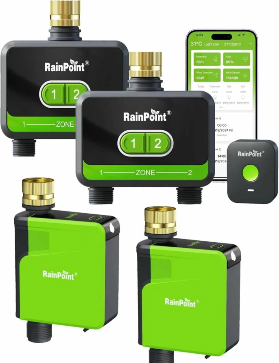 RAINPOINT WiFi Smart Sprinkler Timer - 2-Zone Automatic Irrigation Controller for Lawn, Garden & Yard, Compatible with Alexa & Google Assistant, Weather-Based Watering Schedule