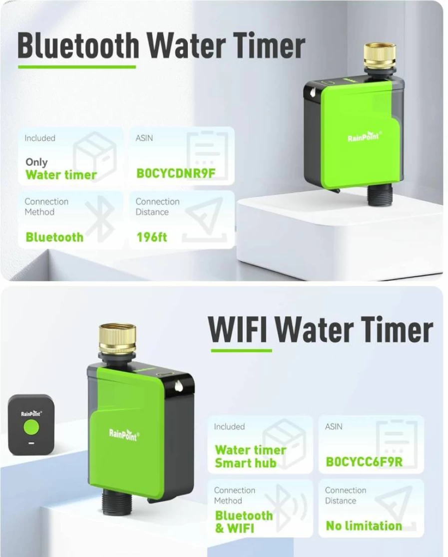 RAINPOINT Smart Hose Timer with Bluetooth App Control, Brass Connector, Rain Delay, Automatic Irrigation System for Lawn, Garden, and Yard Watering