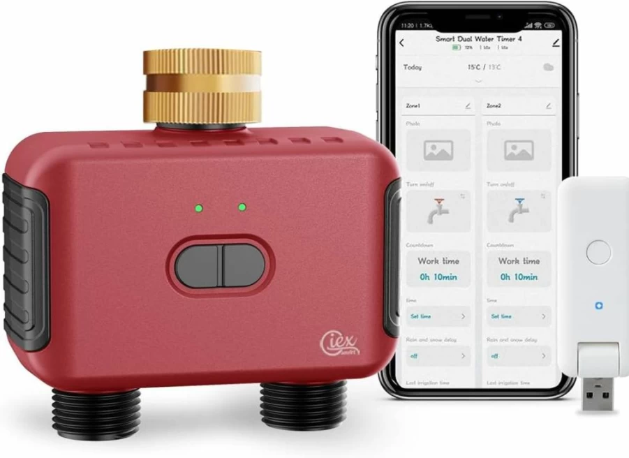 GIEXSMART WiFi Dual Zone Smart Sprinkler Timer - Garden Hose Watering Controller Compatible with Tuya & Smart Life App, Outdoor Irrigation System