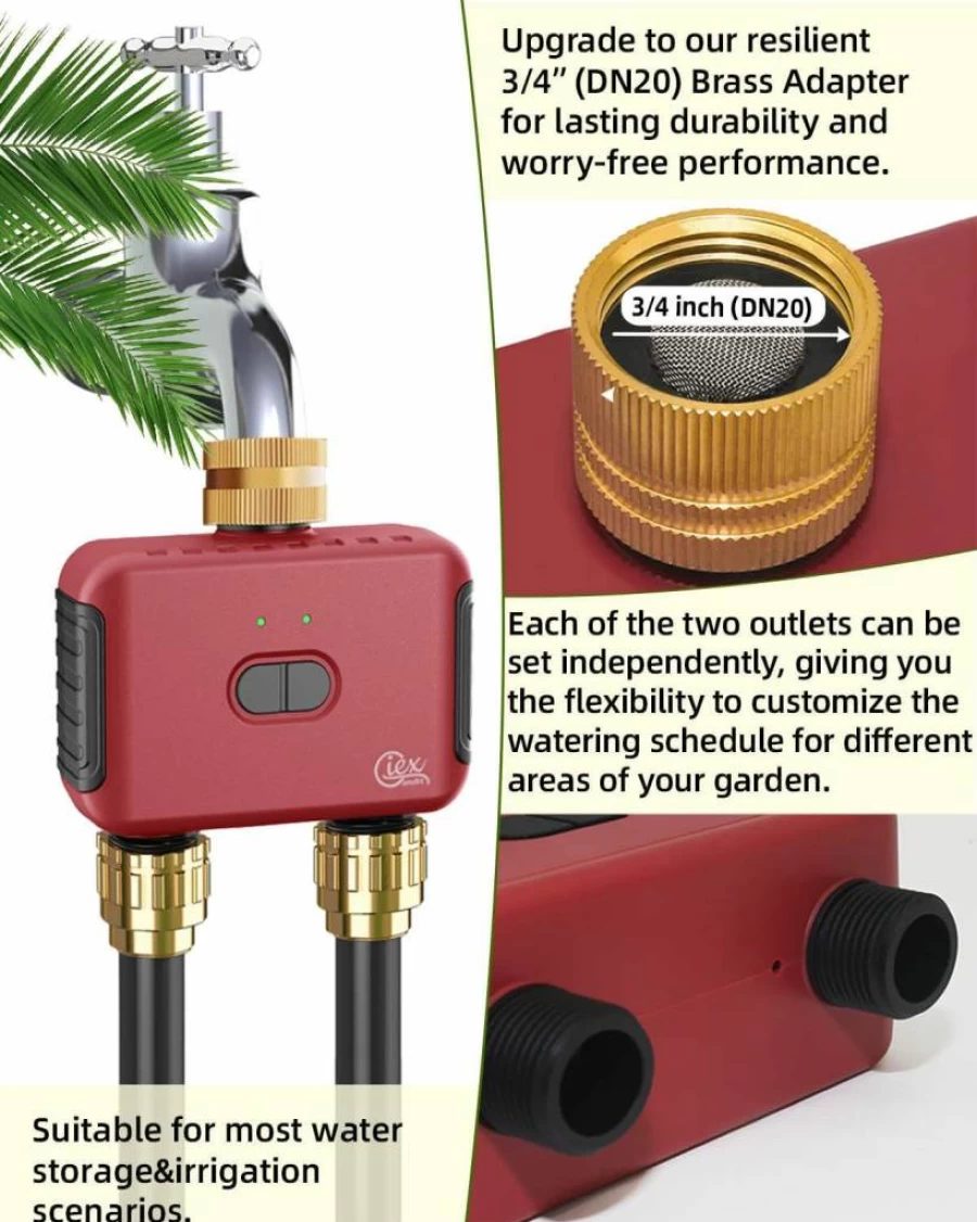 GIEXSMART WiFi Dual Zone Smart Sprinkler Timer - Garden Hose Watering Controller Compatible with Tuya & Smart Life App, Outdoor Irrigation System