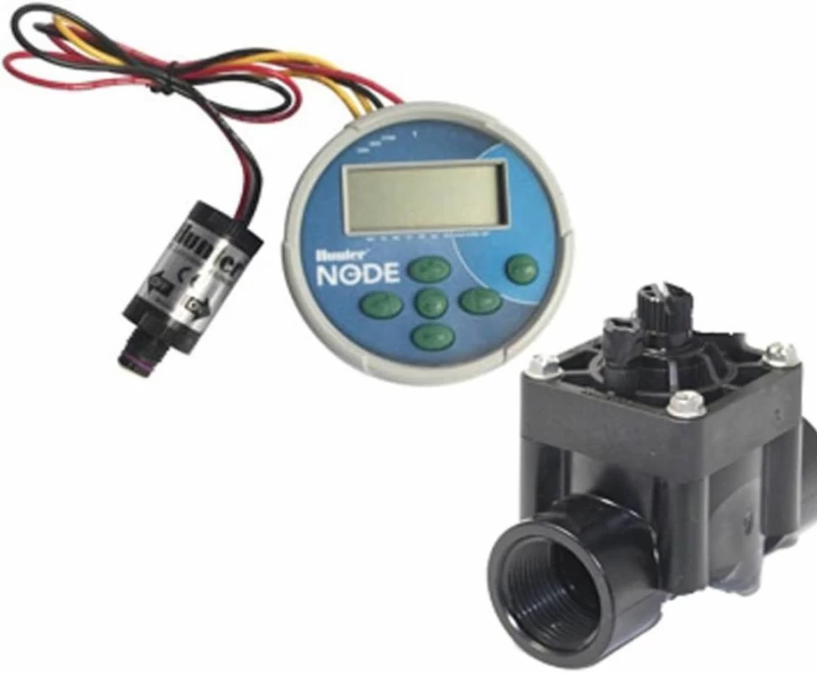 Hunter PGV-101G Valve with Node100 Single Station Controller and DC Latching Solenoid for Sprinkler Systems