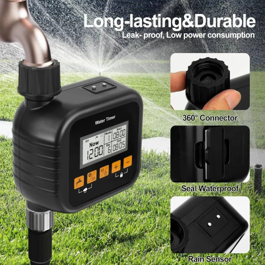 CYWEN MARDEN Smart Sprinkler Timer with Rain Sensor, Automatic Water Hose Timer for Garden & Outdoor Irrigation, Weather-Resistant Lawn Irrigation System Controller