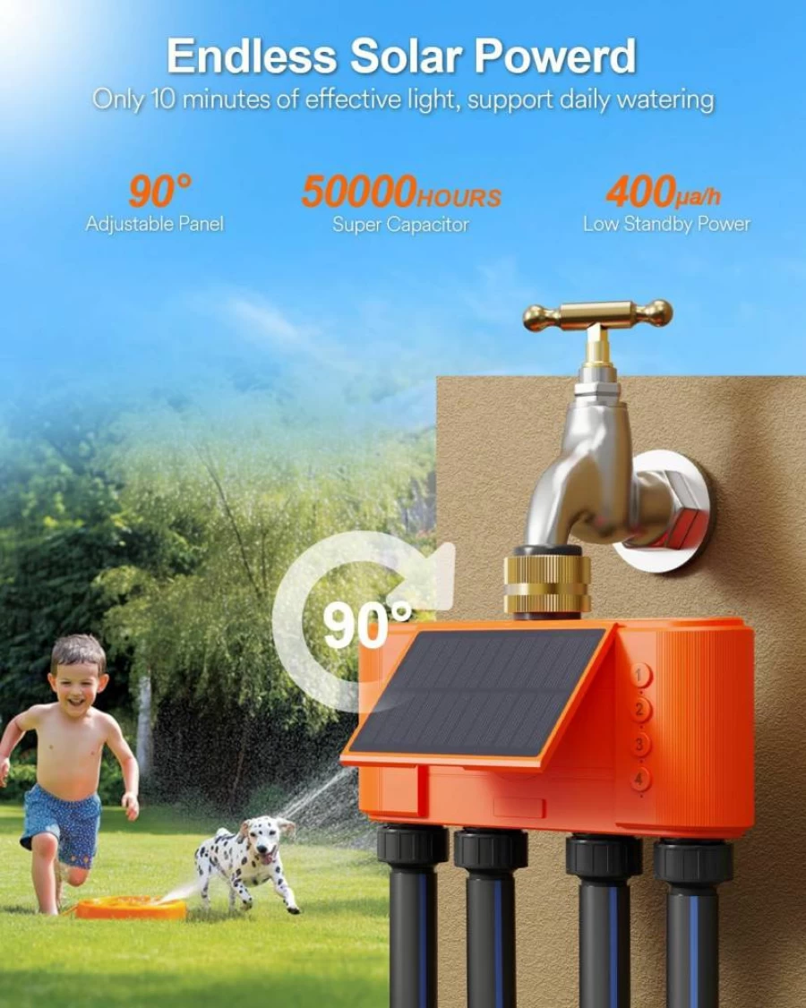 Lumary Smart Solar-Powered Water Timer & WiFi Irrigation System for Home Garden Automation