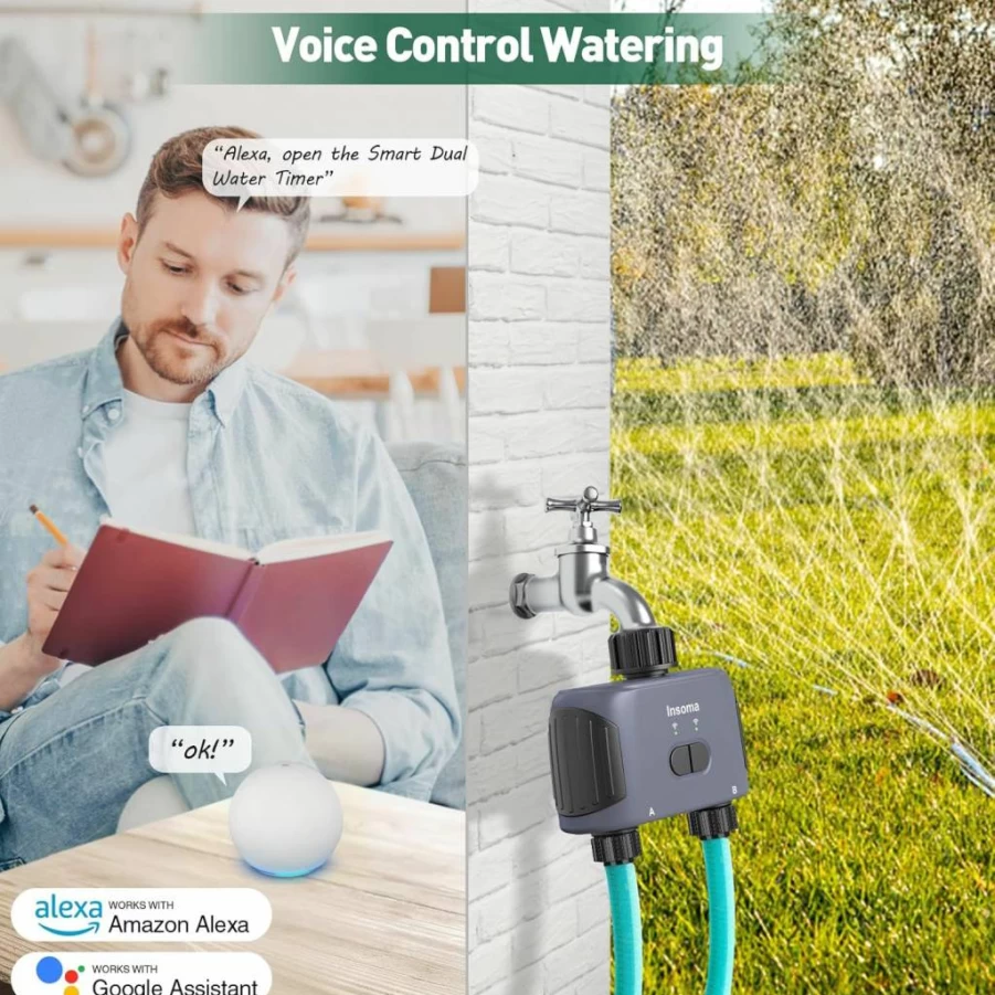 Insoma Smart WiFi Sprinkler Timer, 2-Zone Garden Hose Timer with App & Alexa Voice Control, Rain Delay, Manual Mode for Lawn & Yard Irrigation