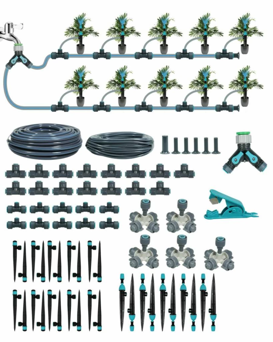 Ferrisland 164Ft Drip Irrigation Kit with Adjustable Emitters, Sprinklers, and Tubing for Garden, Flower Beds, and Potted Plants - Automatic Watering System