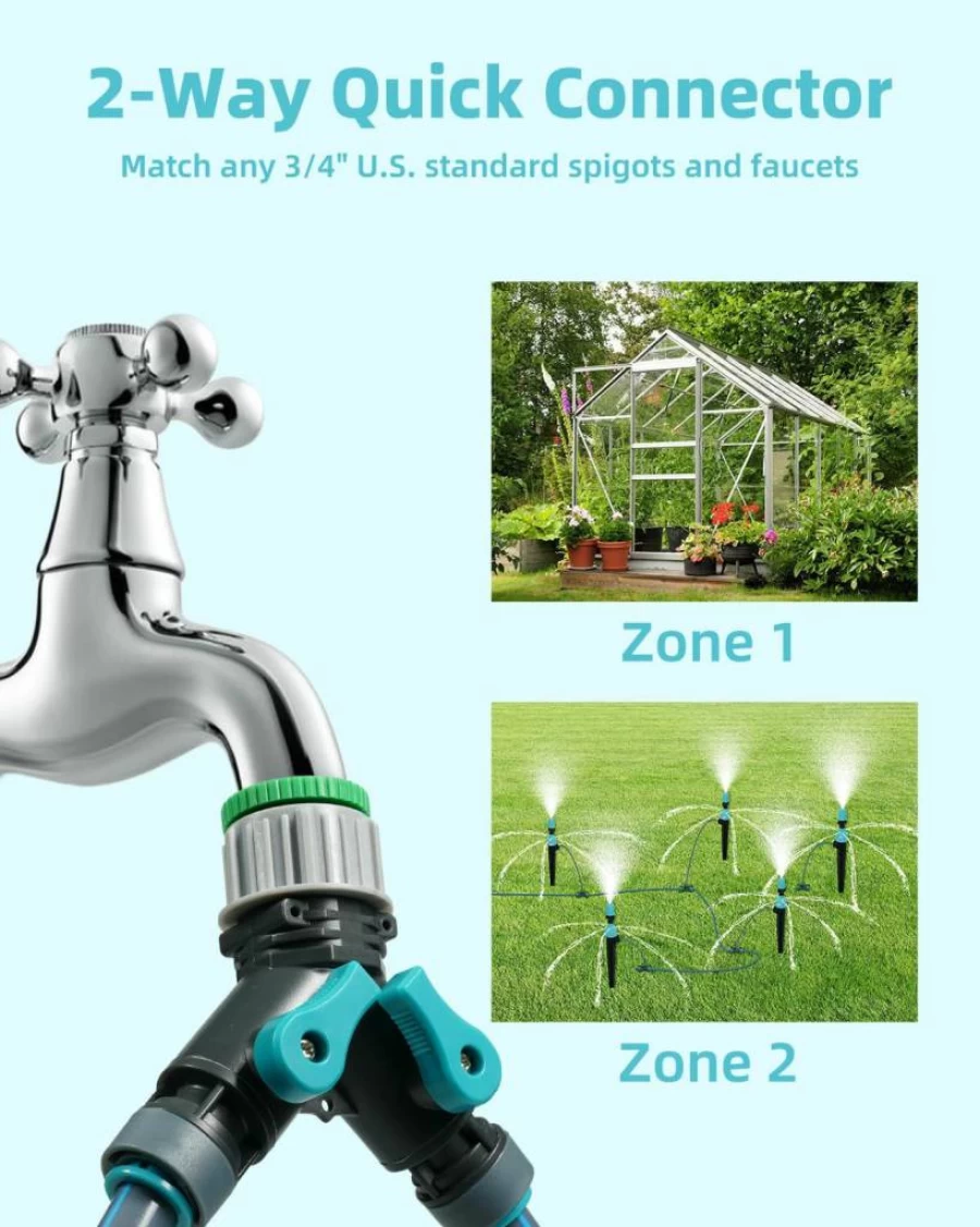 Ferrisland 164Ft Drip Irrigation Kit with Adjustable Emitters, Sprinklers, and Tubing for Garden, Flower Beds, and Potted Plants - Automatic Watering System