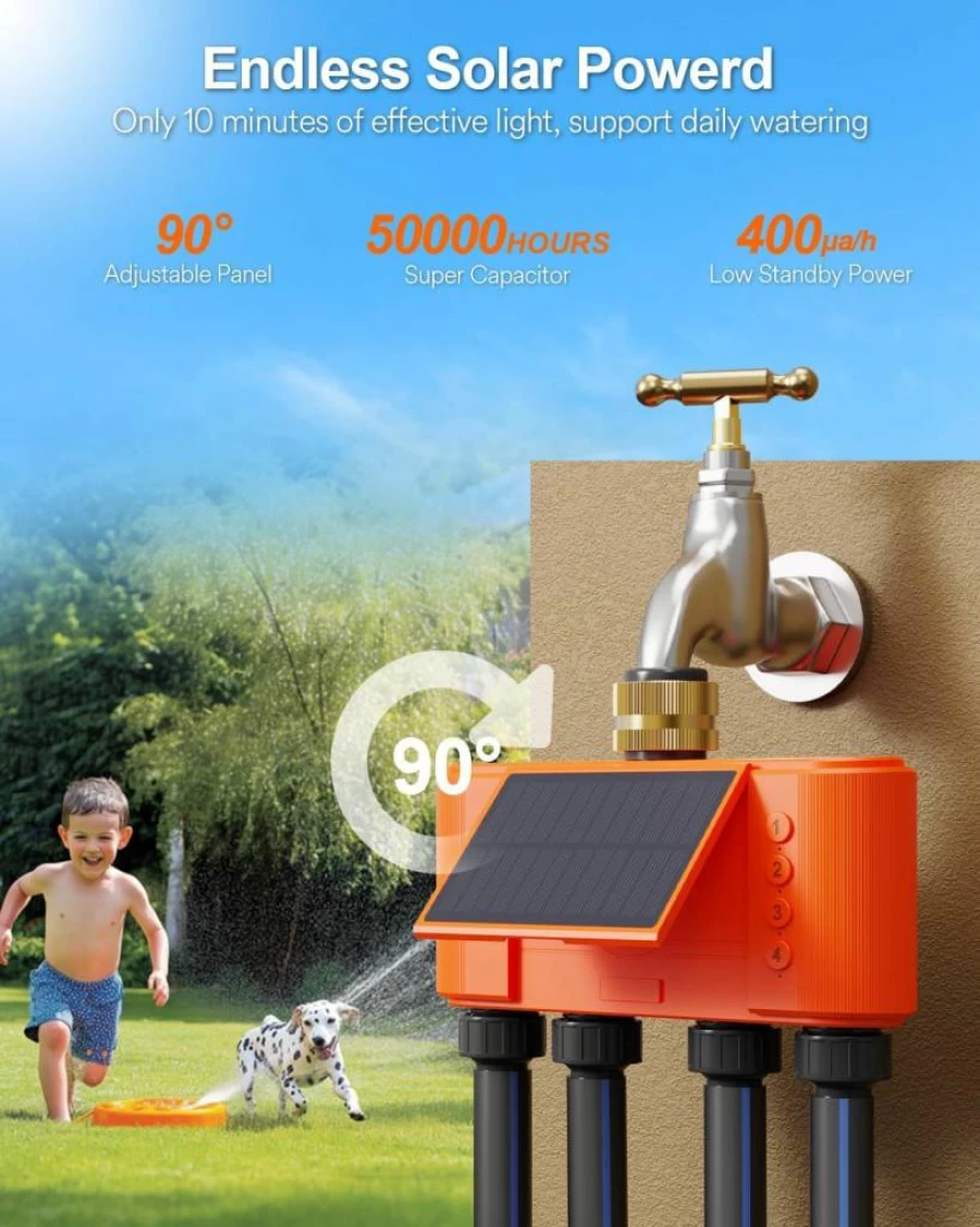 Lumary Smart Solar-Powered Water Timer & WiFi Irrigation System for Home Garden Automation