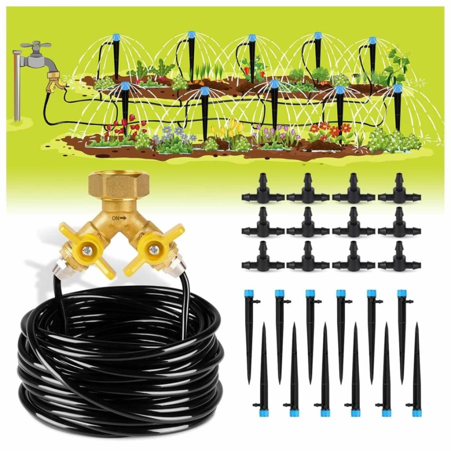 HIRALIY 50Ft Drip Irrigation Kit with 8X5mm Tubing - Automatic Watering System for Garden, Greenhouse, Lawn, and Flower Beds