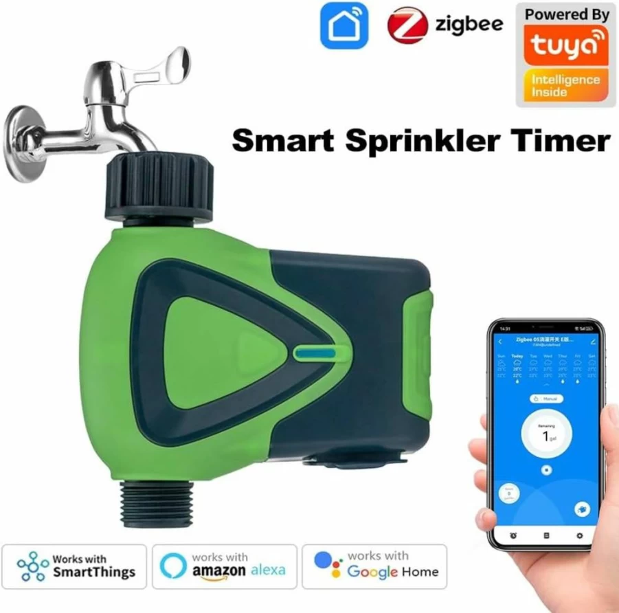 ngnsky Zigbee Smart Sprinkler Timer with App, Voice & Remote Control, Alexa Compatible, Hub Required for Garden Irrigation System