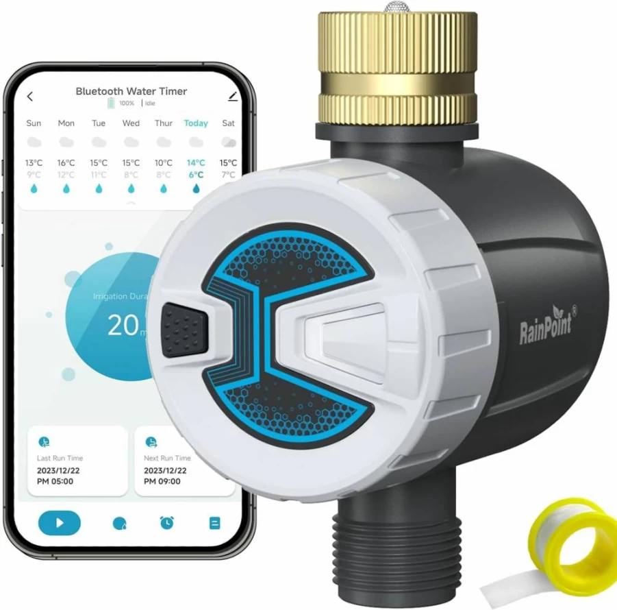 RAINPOINT Smart Hose Timer V2 - WiFi & Bluetooth Automatic Water Timer for Yard Irrigation, Brass Faucet Controller with App Control, 2.4GHz Connectivity (2025 Model)