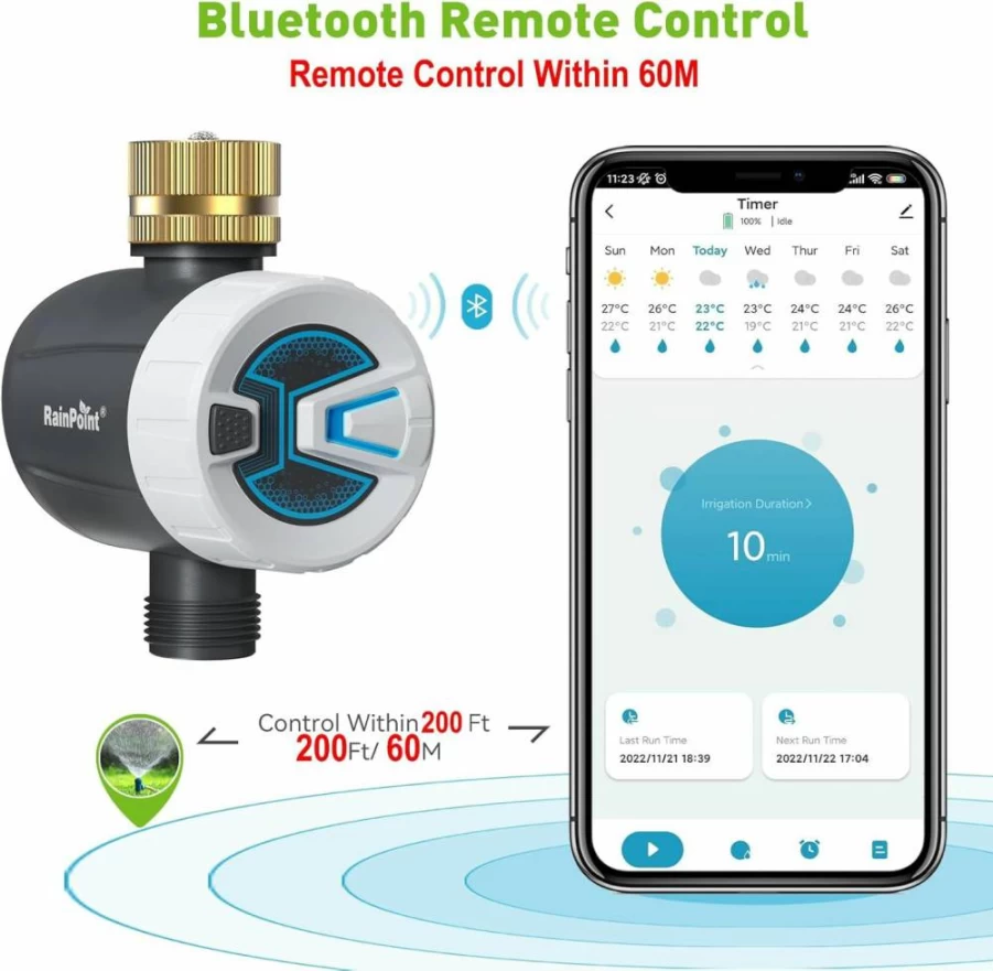RAINPOINT Smart WiFi Sprinkler Timer - Remote Control Garden Hose Water Timer with App, 2.4GHz Irrigation Controller for Lawn & Plants