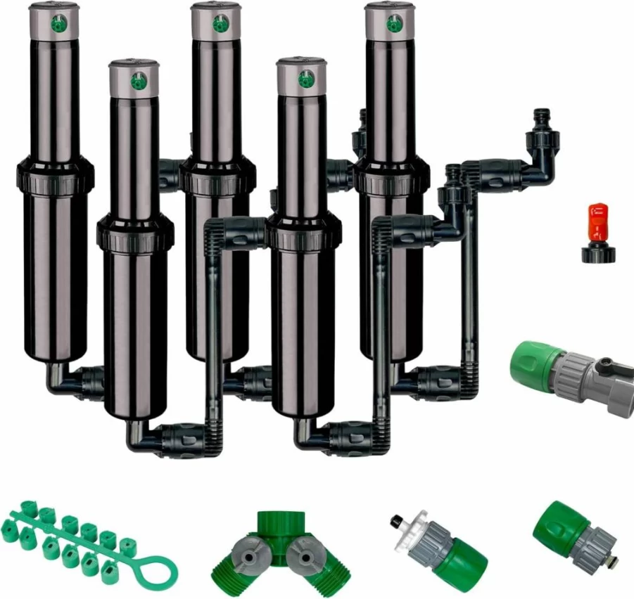 Quick-Snap QSK-745 5-Inch Adjustable In-Ground Pop-Up Sprinkler 5-Pack with Quick Connect Hose Fittings for Lawn Irrigation