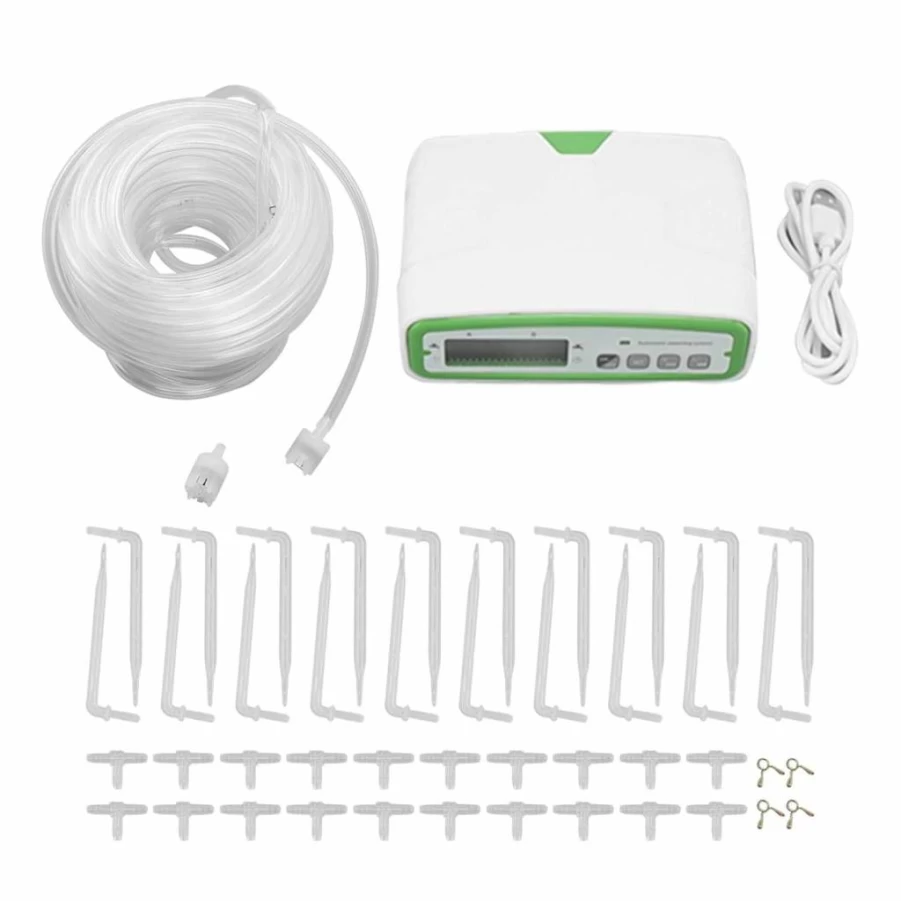 Pilipane Automatic Plant Watering System with Timer, USB/Battery Powered Smart Drip Irrigation Kit for Indoor Potted Plants, Balcony Garden, LED Display, ABS Material (14x10x5cm)