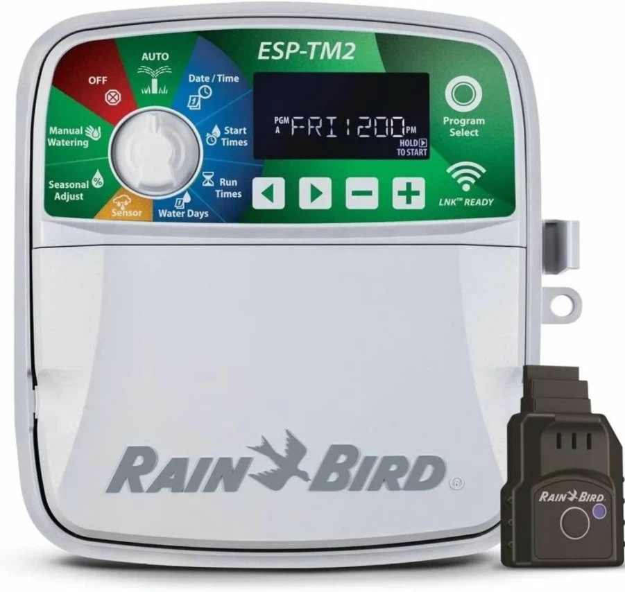 Rain Bird ESP-TM2 WiFi Smart Sprinkler Controller for Indoor/Outdoor Use - 8-Zone Irrigation System with Mobile App Control, Wireless Timer Box & LNK Module Upgrade