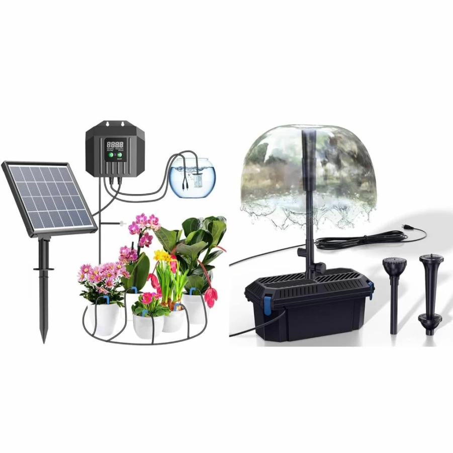 Biling 3W Solar Powered Drip Irrigation Kit with Fountain Pump for Garden, Small Ponds, and Outdoor Water Features