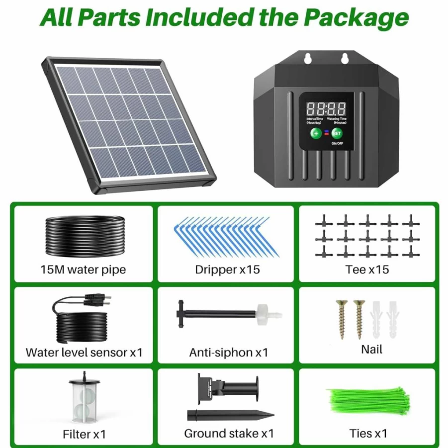 Biling 3W Solar Powered Drip Irrigation Kit with Fountain Pump for Garden, Small Ponds, and Outdoor Water Features