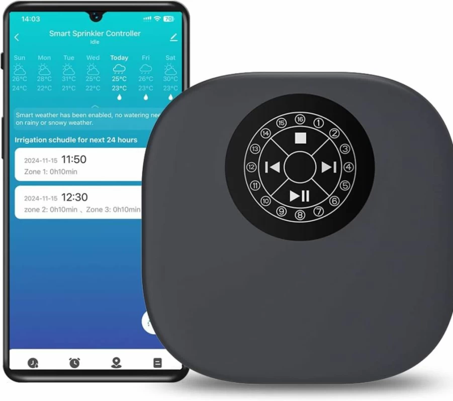 Haozee 16-Zone Smart WiFi Sprinkler Controller with App Control, Alexa Compatibility, and Dual-Band Support for Automated Irrigation Scheduling