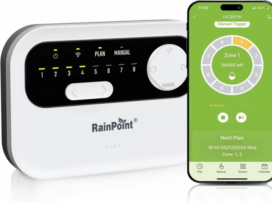 RAINPOINT Smart WiFi Sprinkler Controller 8-Zone, Weather-Based Irrigation System Timer for Lawn, Yard, and Garden Automation