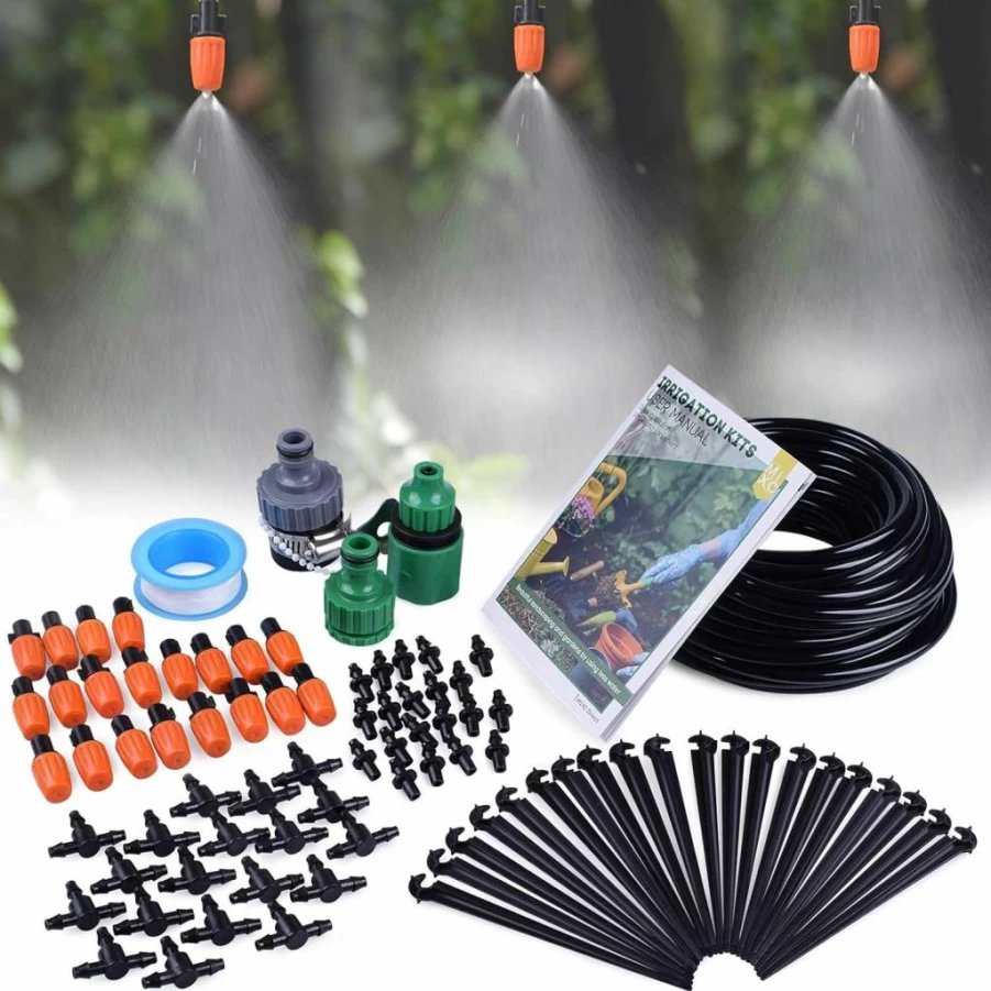 MIXC Automatic Greenhouse Watering System - 65Ft Hanging Plant Irrigation Kit with Quick Connect 1/4" Tubing & Misting Nozzles for Efficient Mist Spray