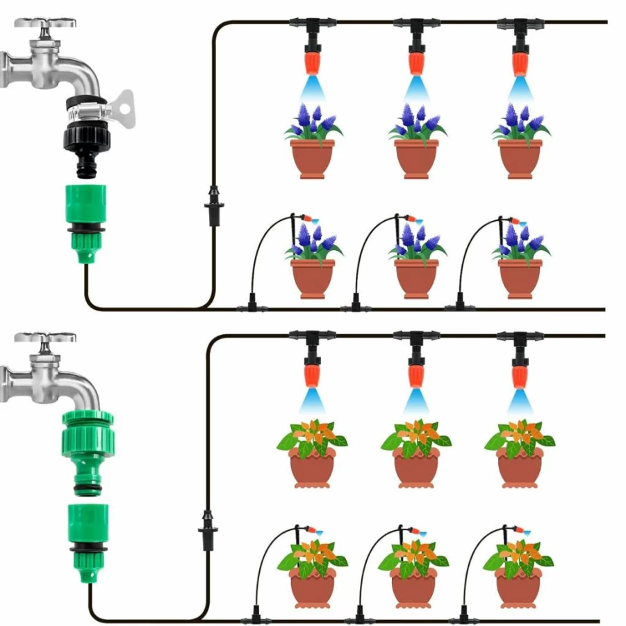 MIXC Automatic Greenhouse Watering System - 65Ft Hanging Plant Irrigation Kit with Quick Connect 1/4" Tubing & Misting Nozzles for Efficient Mist Spray