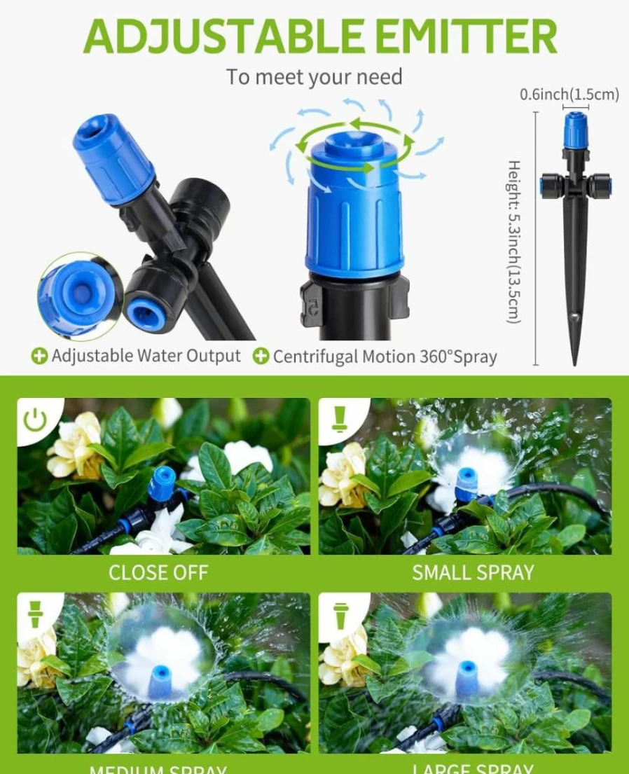 HIRALIY 50Ft Drip Irrigation Kit with Adjustable Fan-Sprinklers, Water-Saving Automatic Garden Watering System for Raised Beds, Vegetables, and Plants