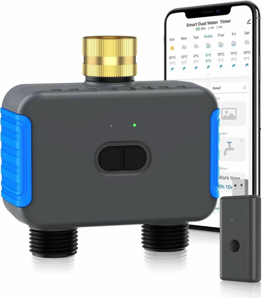 Smartale 2-Zone WiFi & Bluetooth Sprinkler Timer, Smart Irrigation System with Remote App Control, Alexa & Google Home Compatible, for Outdoor Garden, Lawn & Yard Watering