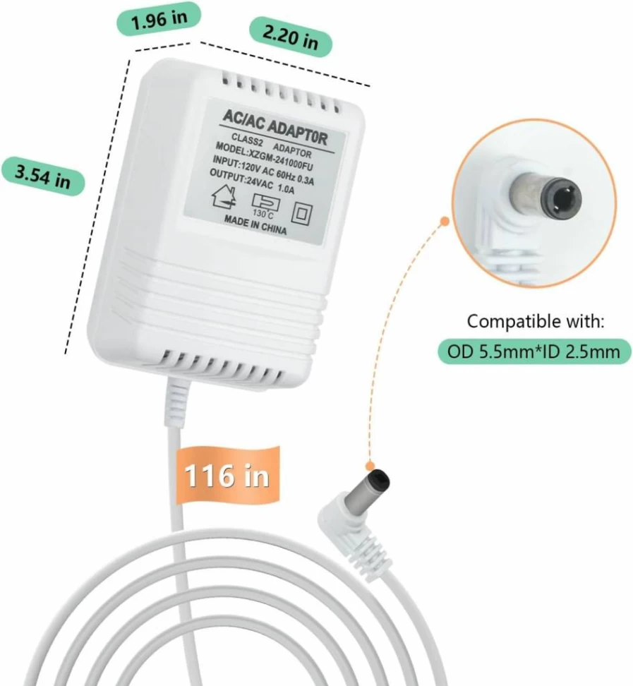 XZGm 24V AC 1A Power Adapter for Rachio Smart Sprinkler Controller, Indoor Irrigation System, Replacement Charger Cord