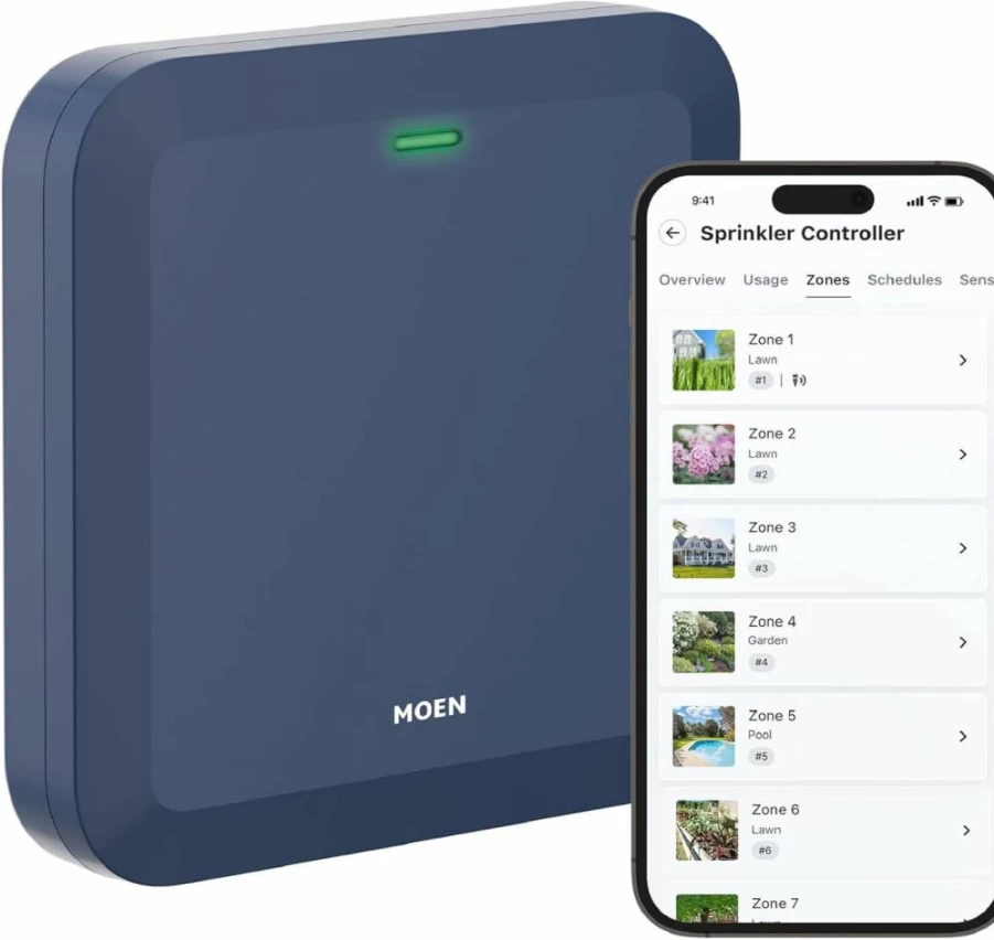 Moen Wi-Fi Smart Sprinkler Controller - 8-Zone Automatic Irrigation System with Water Timer, Model WICNT008G1USA