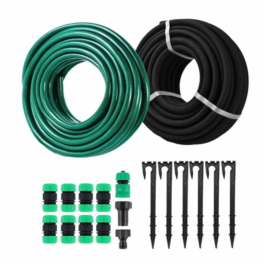 Oscorna 75Ft Customizable Soaker Hose System - 1/2Inch Drip Irrigation Kit with 50Ft PVC Garden Hose & Reinforced Fittings for Lawn, Flower Beds, Vegetables, and Trees
