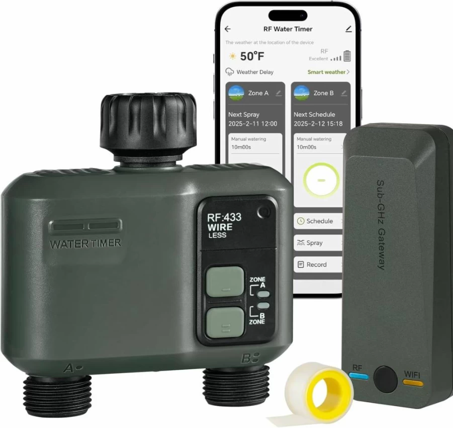 WILAWELS Smart WiFi Water Timer for Garden Hose - 3 Zone Sprinkler Timer with 984ft RF Range, App Control, Rain Delay & Manual Watering - Automatic Irrigation System for Lawn & Plants