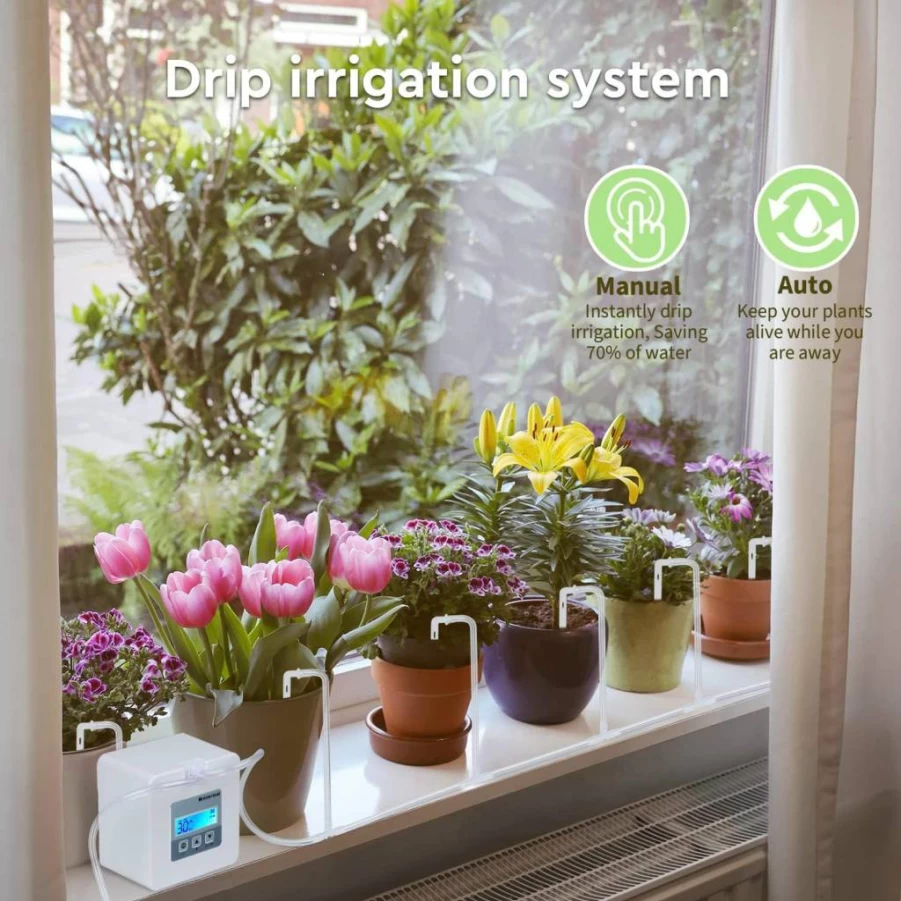Moistenland WiFi Automatic Plant Watering System - DIY Drip Irrigation Kit for 15 Pots, Remote Control with Auto/Manual/Delay Modes, Water Shortage Alert & Irrigation Records