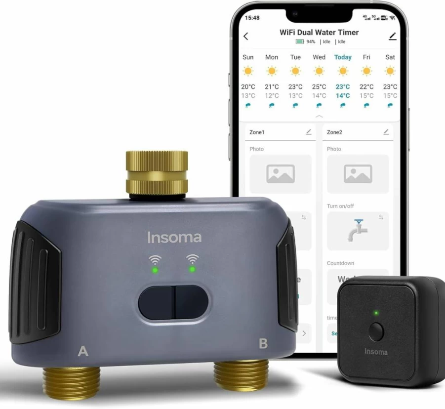 Insoma Smart WiFi Hose Timer - 2 Zone Garden Sprinkler Controller with App & Alexa Voice Control, Rain Delay, Manual Mode for Lawn & Yard Watering