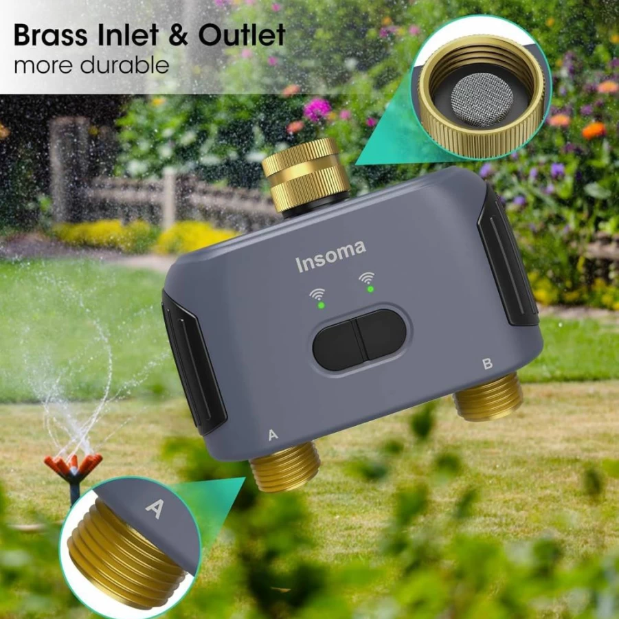 Insoma Smart WiFi Hose Timer - 2 Zone Garden Sprinkler Controller with App & Alexa Voice Control, Rain Delay, Manual Mode for Lawn & Yard Watering