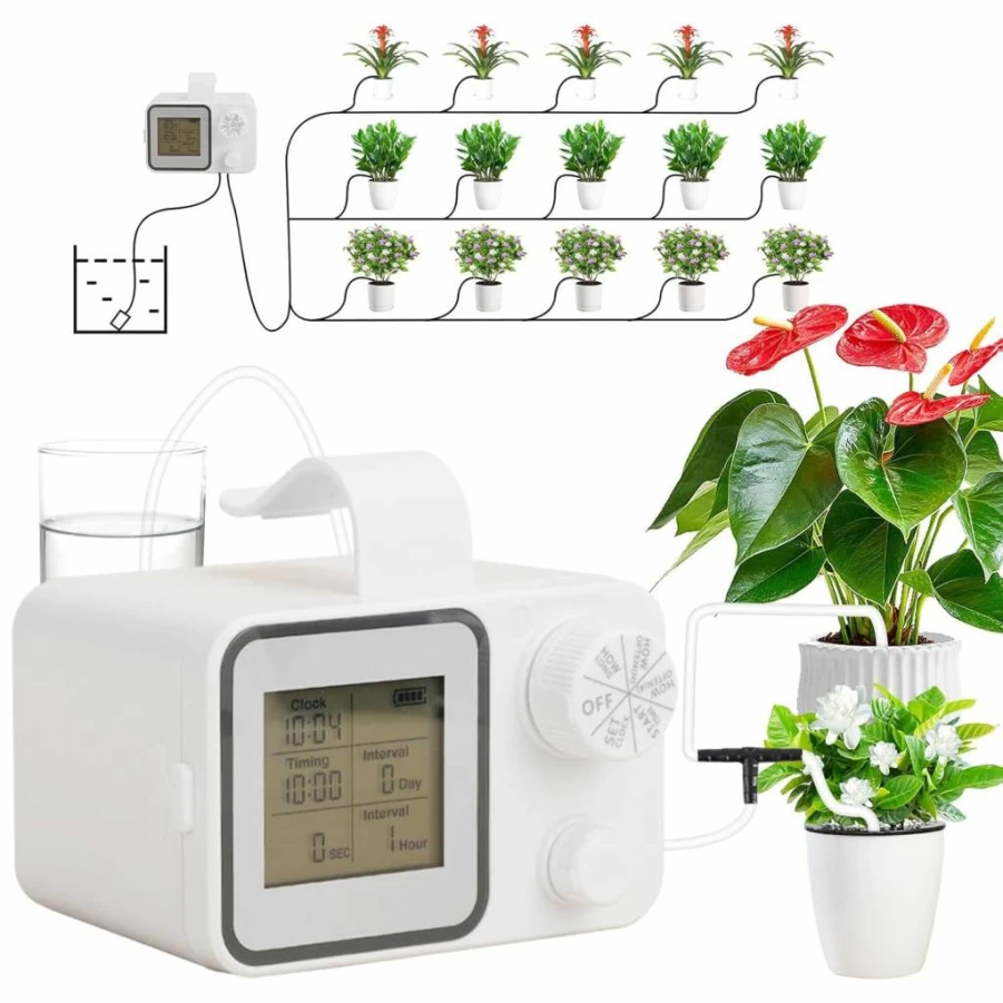 Yuehuam Smart Automatic Drip Irrigation System for 15 Potted Plants - Indoor Outdoor Plant Watering Kit with Water Shortage Alert & IPX4 Waterproof