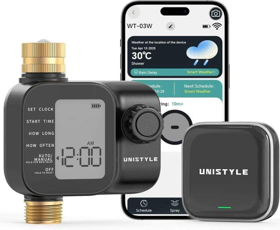 Unistyle Smart WiFi Sprinkler Timer 2-Zone, Alexa & Google Home Compatible, Wireless App Control, Auto/Manual Modes, Outdoor Irrigation for Garden & Lawn (2026 Model)