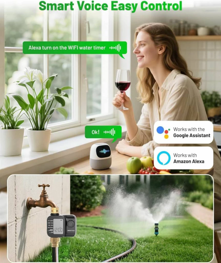 Unistyle Smart WiFi Sprinkler Timer 2-Zone, Alexa & Google Home Compatible, Wireless App Control, Auto/Manual Modes, Outdoor Irrigation for Garden & Lawn (2026 Model)