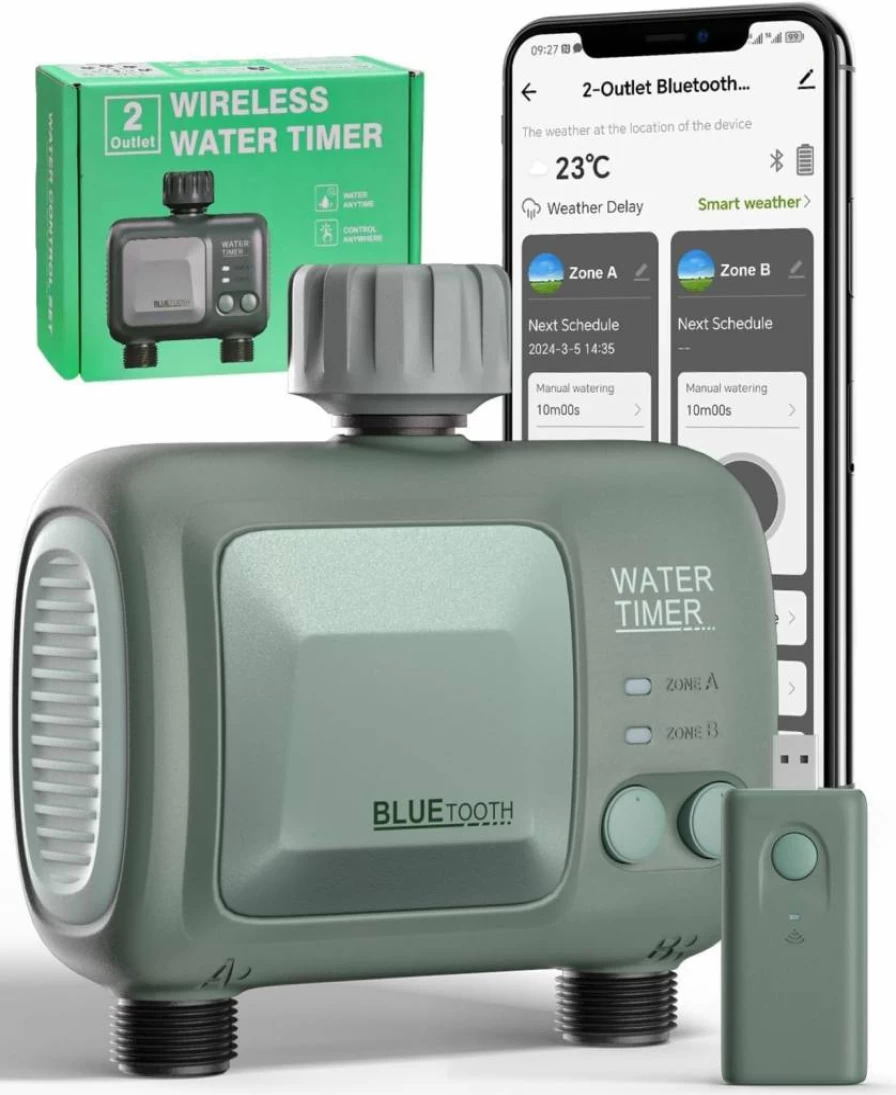 Lingsta Smart WiFi Sprinkler Timer for Garden Hose - Dual Zone Outdoor Water Irrigation System with Mobile App Control, Automatic Hose Timer for Lawn & Plants